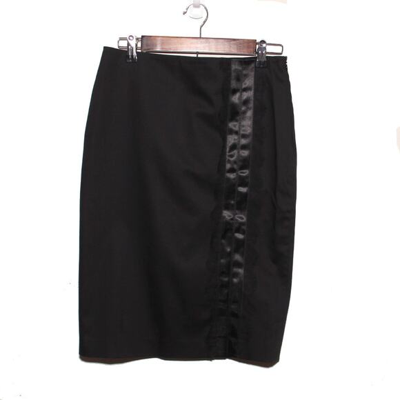 Wolford Black Pencil Skirt Size 6 Front slit Satin and Lace stripe trim - Picture 1 of 7